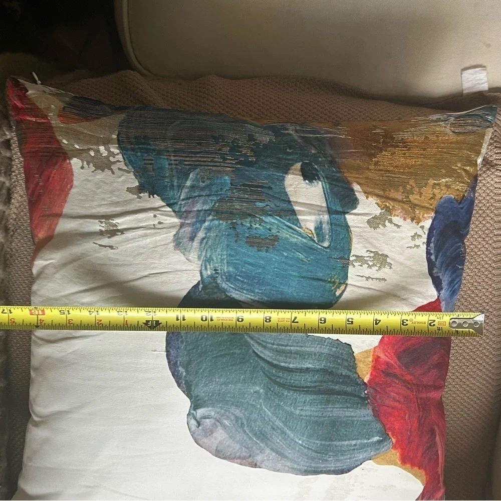 NWT West Elm Art Deco Pillow.  Blue, Gold, Red with White Background. Metallic